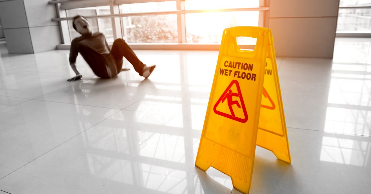 man falling on slippery floor