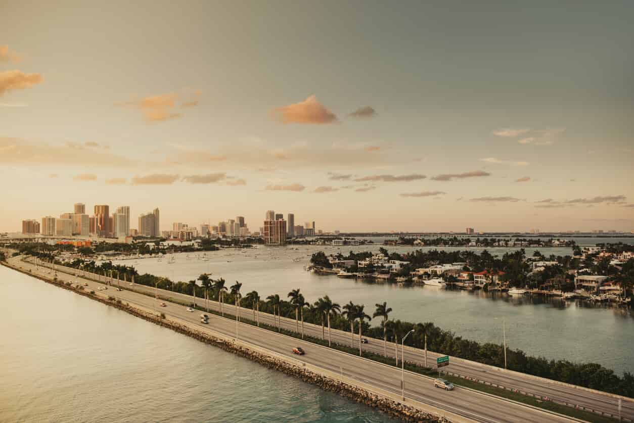 highway in South Beach Miami at sunset